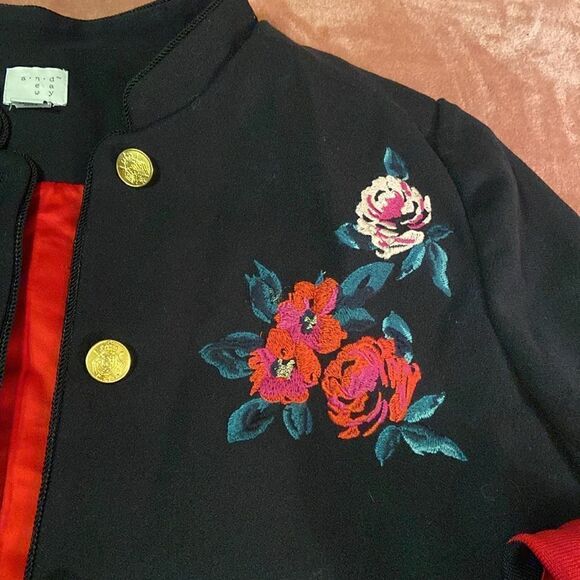 A New Day Embroidered Floral Black Military Jacket Blazer size 12 - Picture 3 of 8
